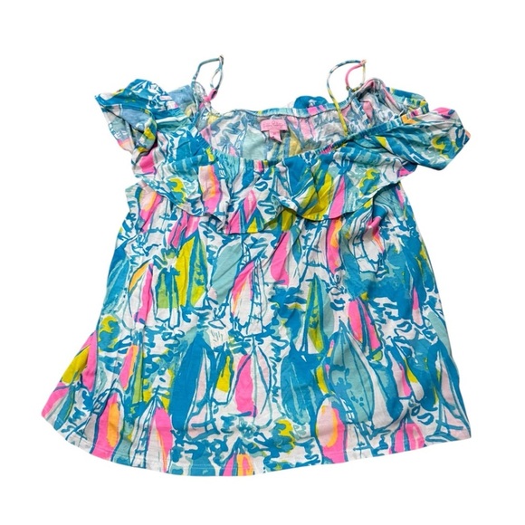 Lilly Pulitzer Women Tamiami Off-the-Shoulder Top Medium Ruffle EUC Resortwear - Picture 3 of 7